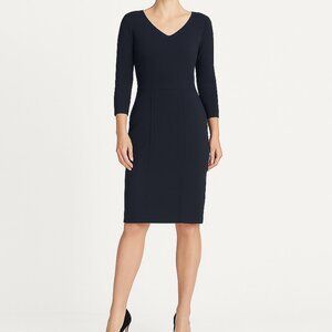 Lauren Ralph Lauren Black Sheath Dress Size L 3/4 Sleeve V-Neck Classic Fit